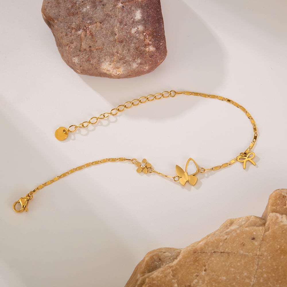 Schmetterlings-Charm-Armbänder aus Edelstahl in Goldfarbe h5Bild4