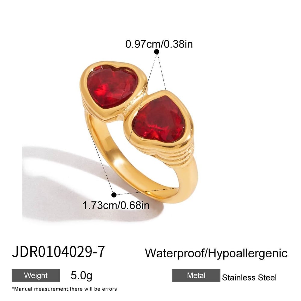 Heart Stainless Steel Gold Color Gemstone Rings 