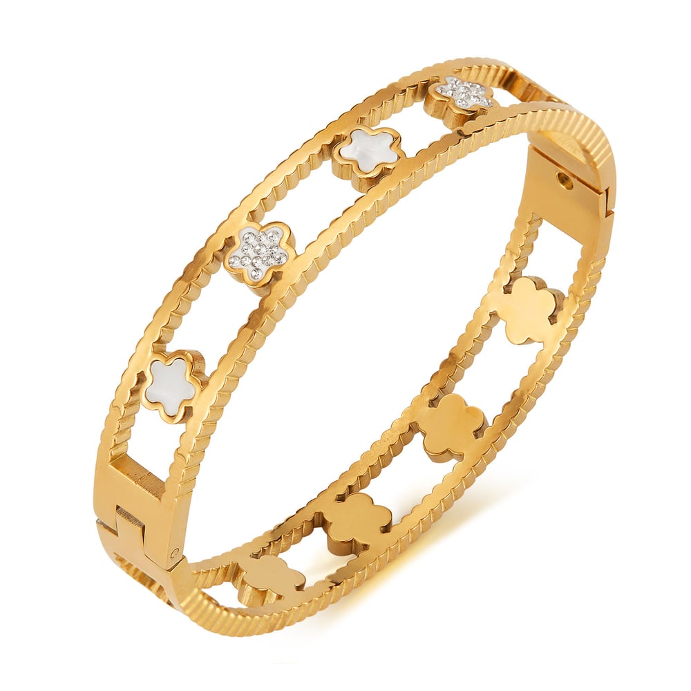 Retro Blume Edelstahl Gold Farbe Armreifen