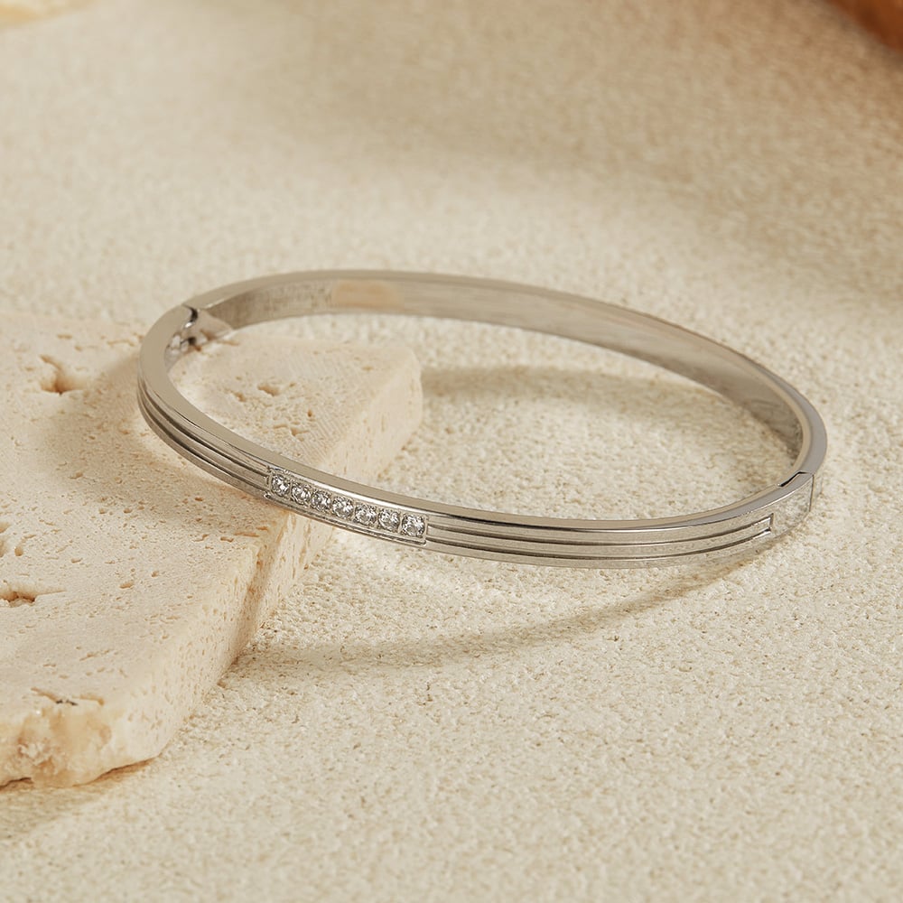 1 Stück Simple Series Edelstahl Damen Armreifen Bild5