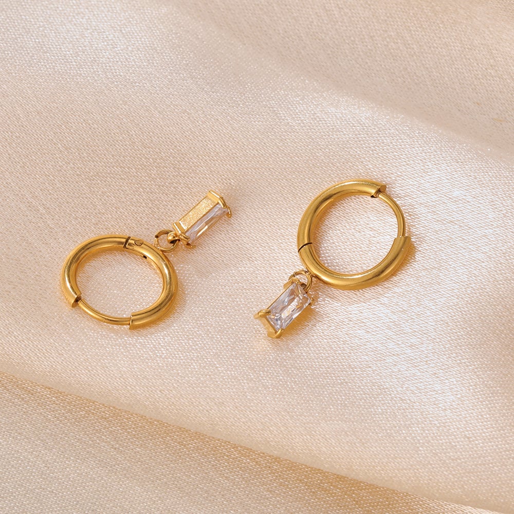 1 Paar einfache Serie täglich geometrische Edelstahl Gold Farbe Damen Tropfen Ohrringe Bild6