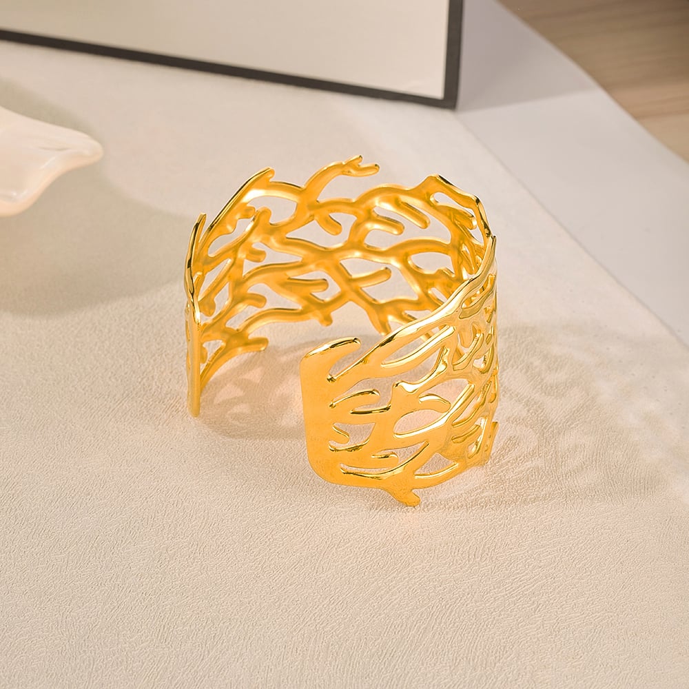 1 Stück Simple Series Daily Plant Edelstahl Goldfarben Damen Manschettenarmbänder h5Bild7