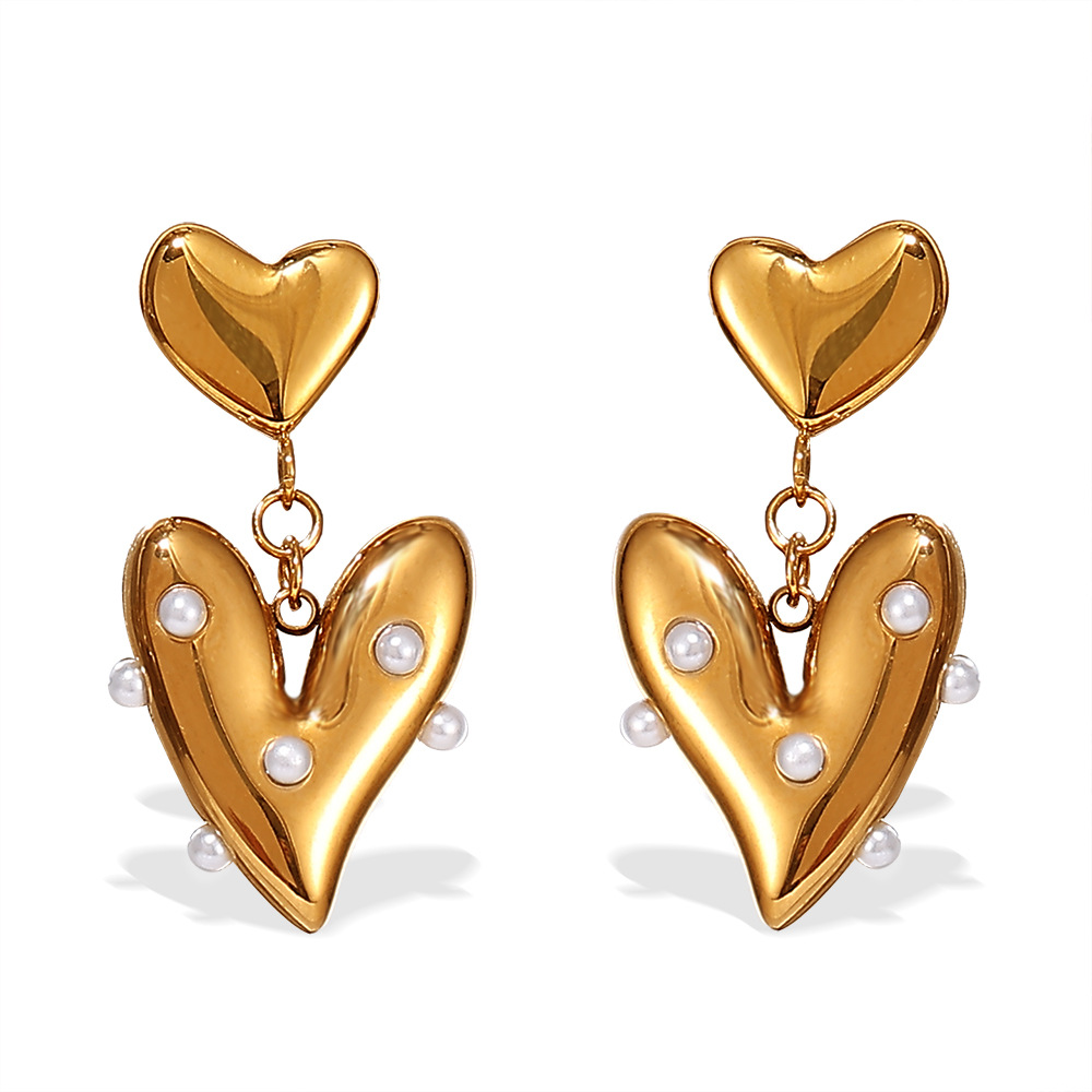 Heart Stainless Steel Gold Color Drop Earrings h5Picture6