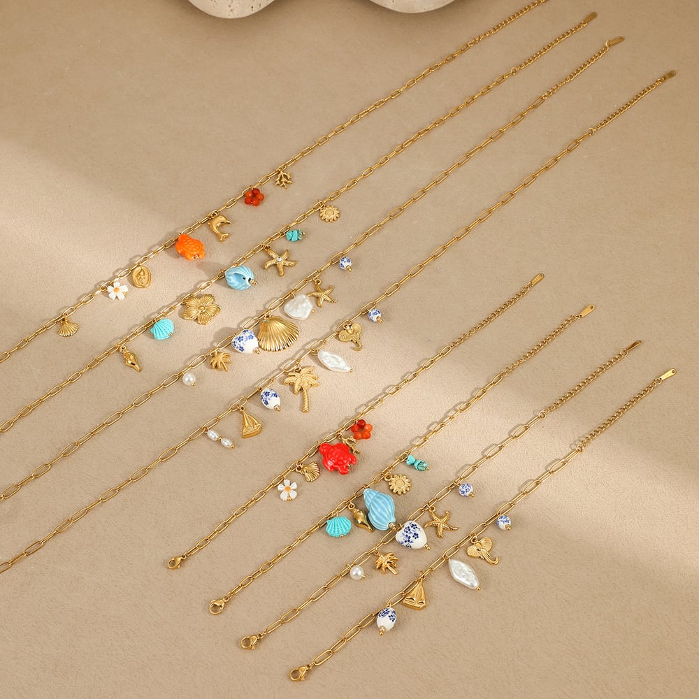 1 Pair Romantic Series Vacation Turtle Stainless Steel Gold Color Women's Charm Bracelets h5Picture3