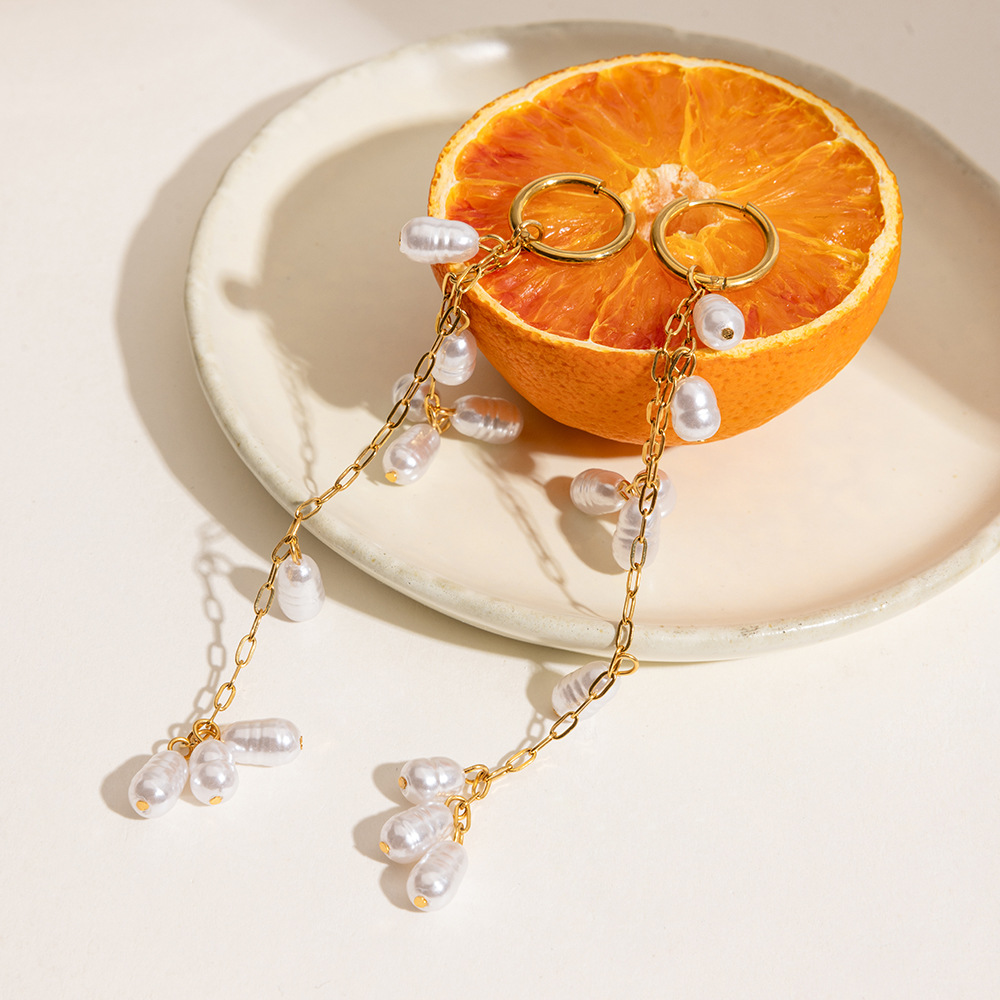 Elegant Tassel Stainless Steel  Gold Color  Dangle Earrings h5Picture3