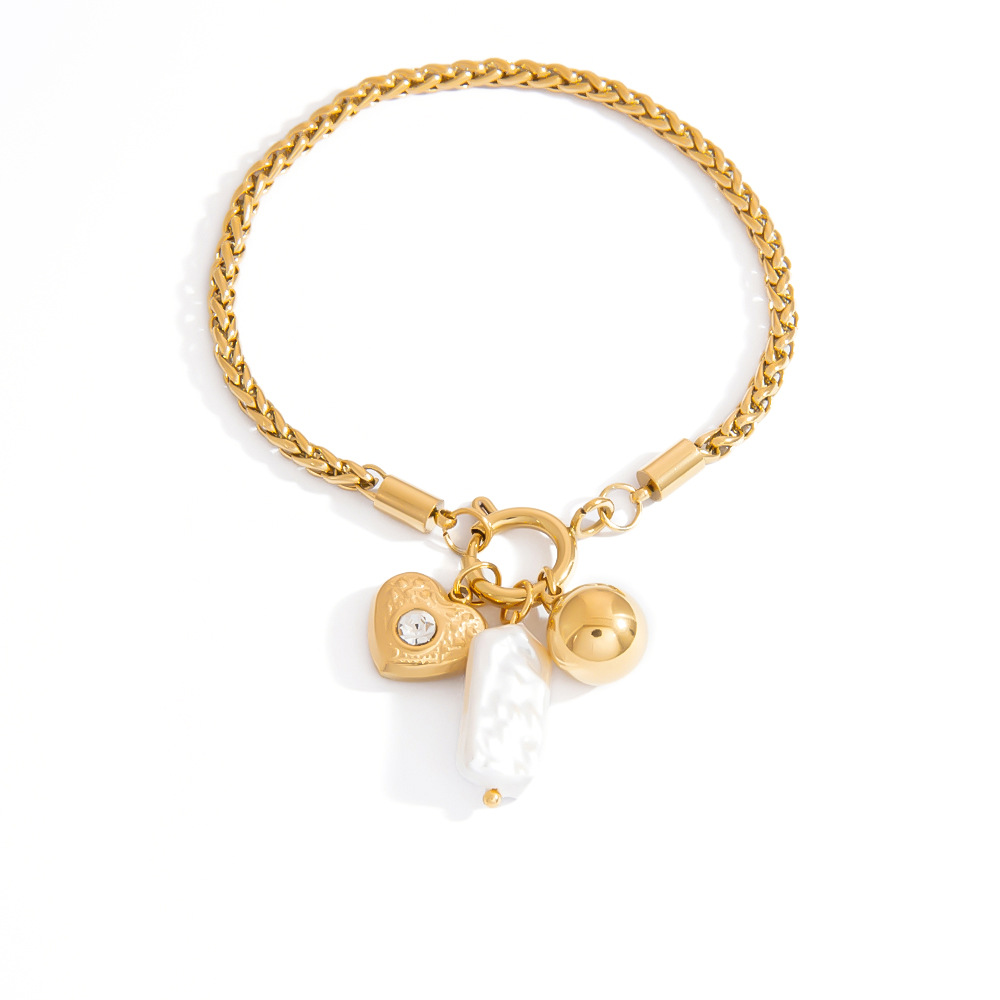 Basit Kalp Paslanmaz Çelik Altın Rengi Zirkon Kadın Charm Bilezikleri h5Resim6