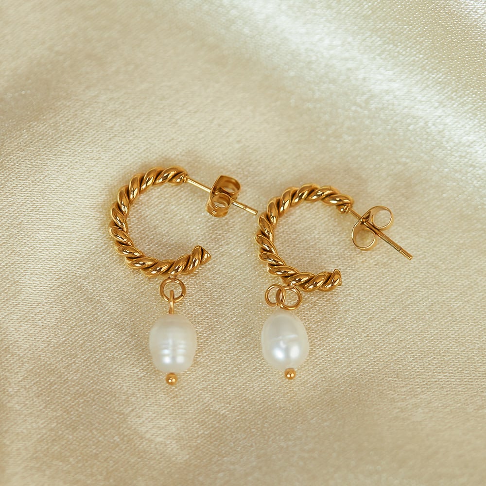 1 Paar einfache Serie täglich geometrische Edelstahl Gold Farbe Damen Tropfen Ohrringe h5Bild6