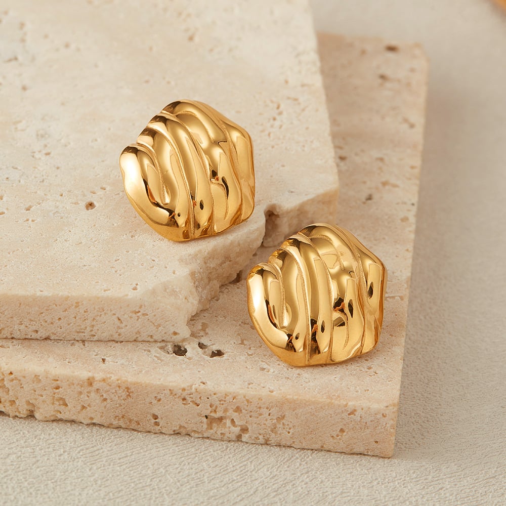 1 Paar Simple Series Tägliche geometrische Edelstahl Goldfarbene Damen-Ohrstecker Bild5