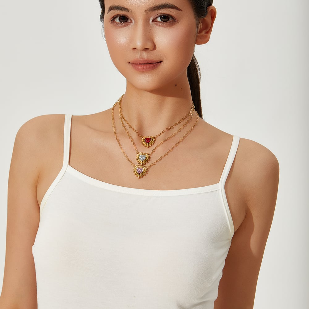 1 Pair Romantic Series Classic Heart Stainless Steel   Gold Color  Women's Pendant Necklaces h5Picture3