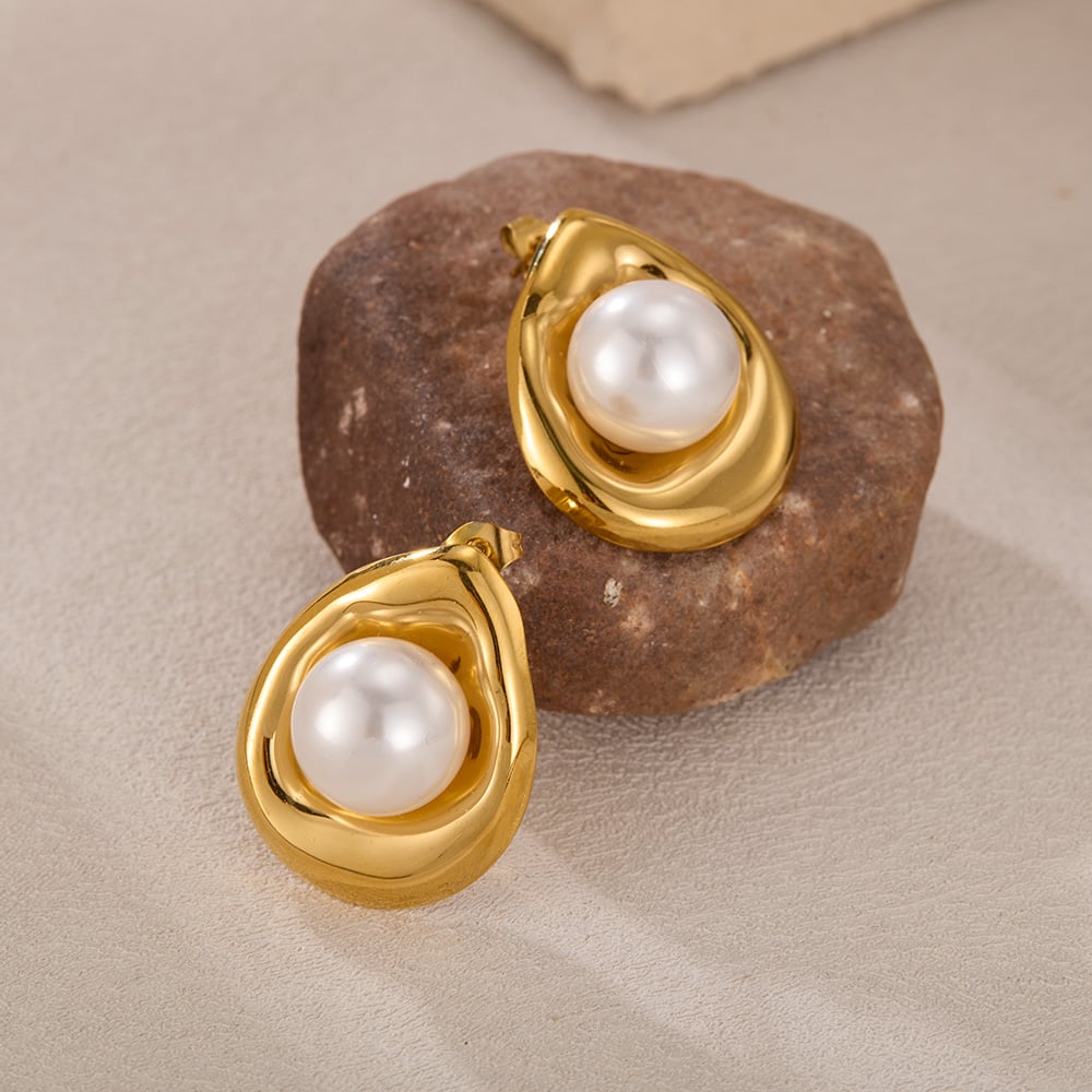 1 Paar Simple Series Tägliche geometrische Edelstahl Goldfarbene Damen-Ohrstecker Bild7