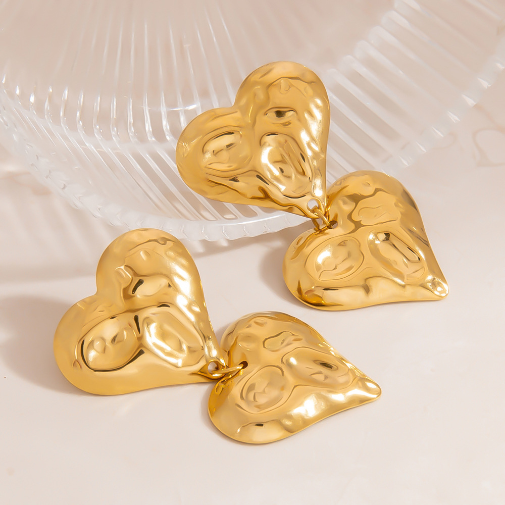 1 Pair Romantic Series Sweet Heart Stainless Steel Gold Color  Women's Drop Earrings h5Picture3