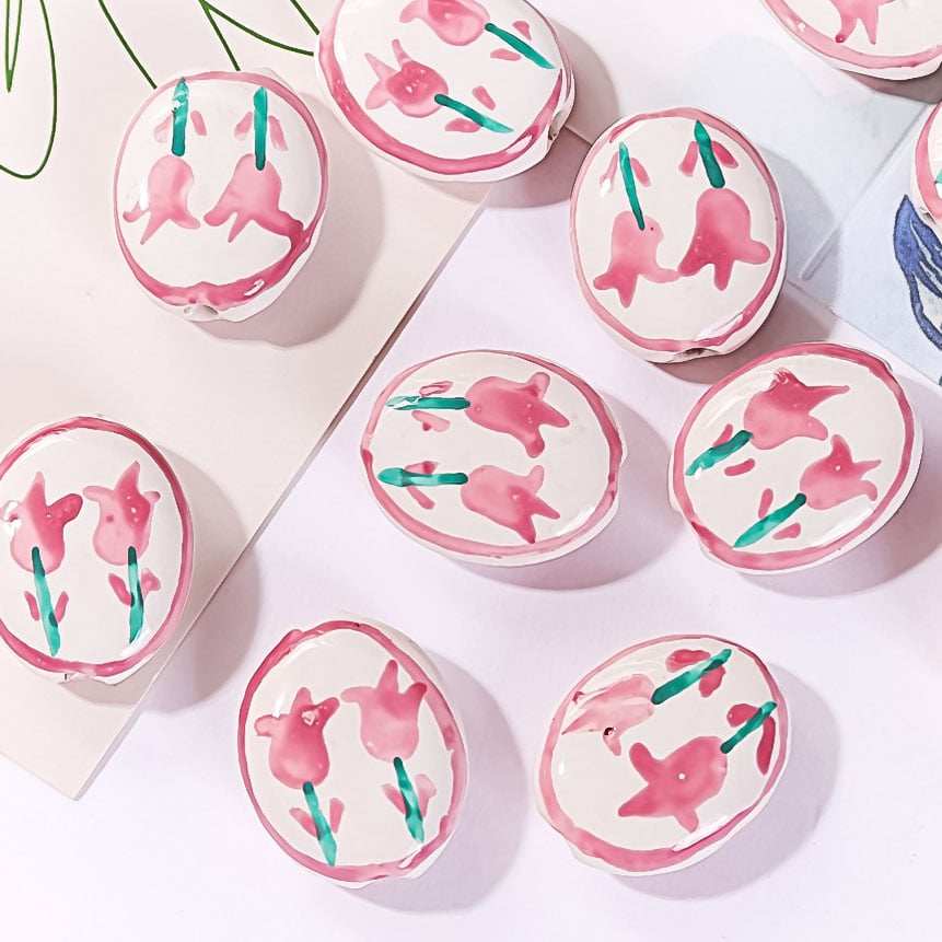 1 Piece Pink Series Ceramics DIY Jewelry Bead h5Picture3