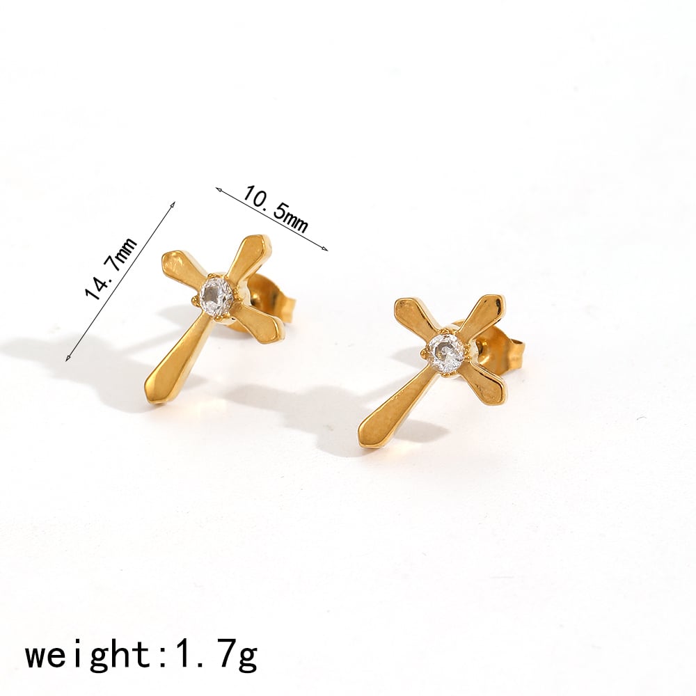 Cross Stainless Steel Gold Color Stud Earrings Picture2