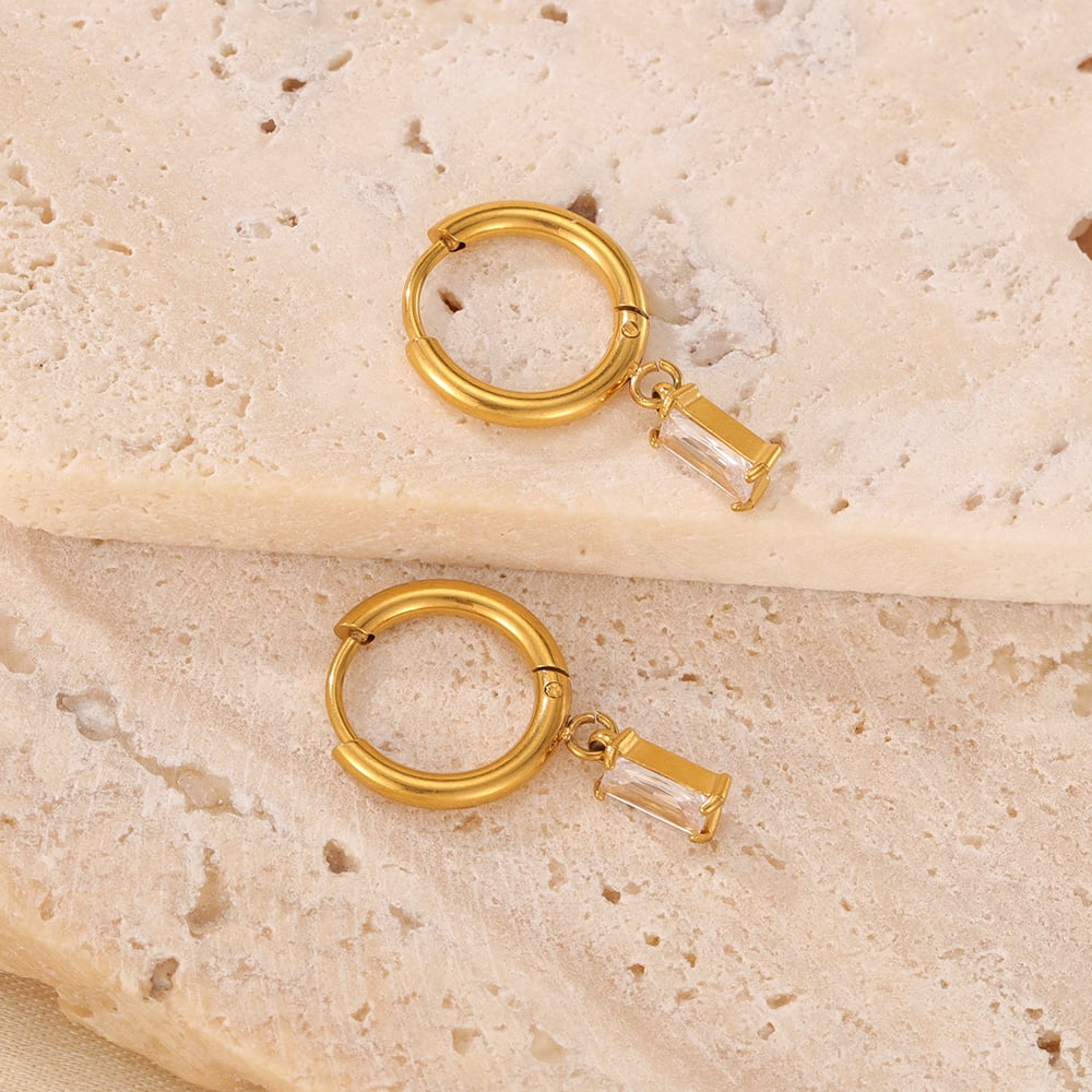 1 Paar einfache Serie täglich geometrische Edelstahl Gold Farbe Damen Tropfen Ohrringe Bild8