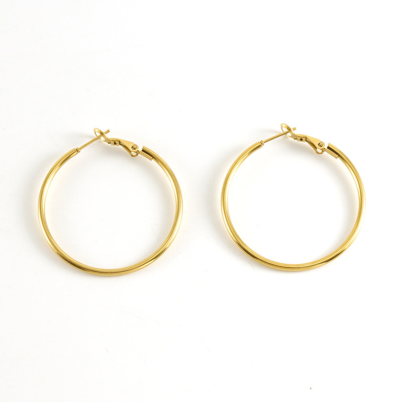 Classic Stainless Steel Gold Color Hoop Earrings 