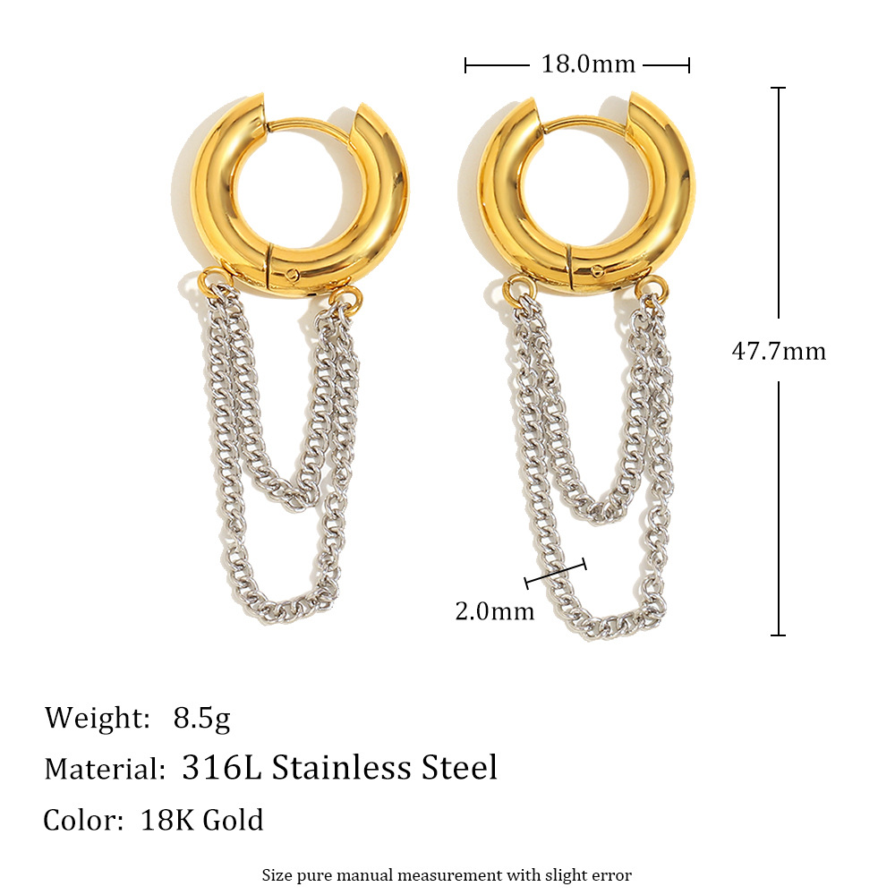 Simple Series Simple Tassel Stainless Steel Women's Hoop Earrings Picture4