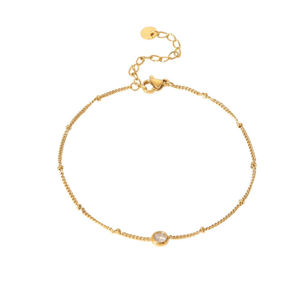 1 Pair Daily Geometric Stainless Steel   Gold Color  Rhinestone Anklets h5Picture5