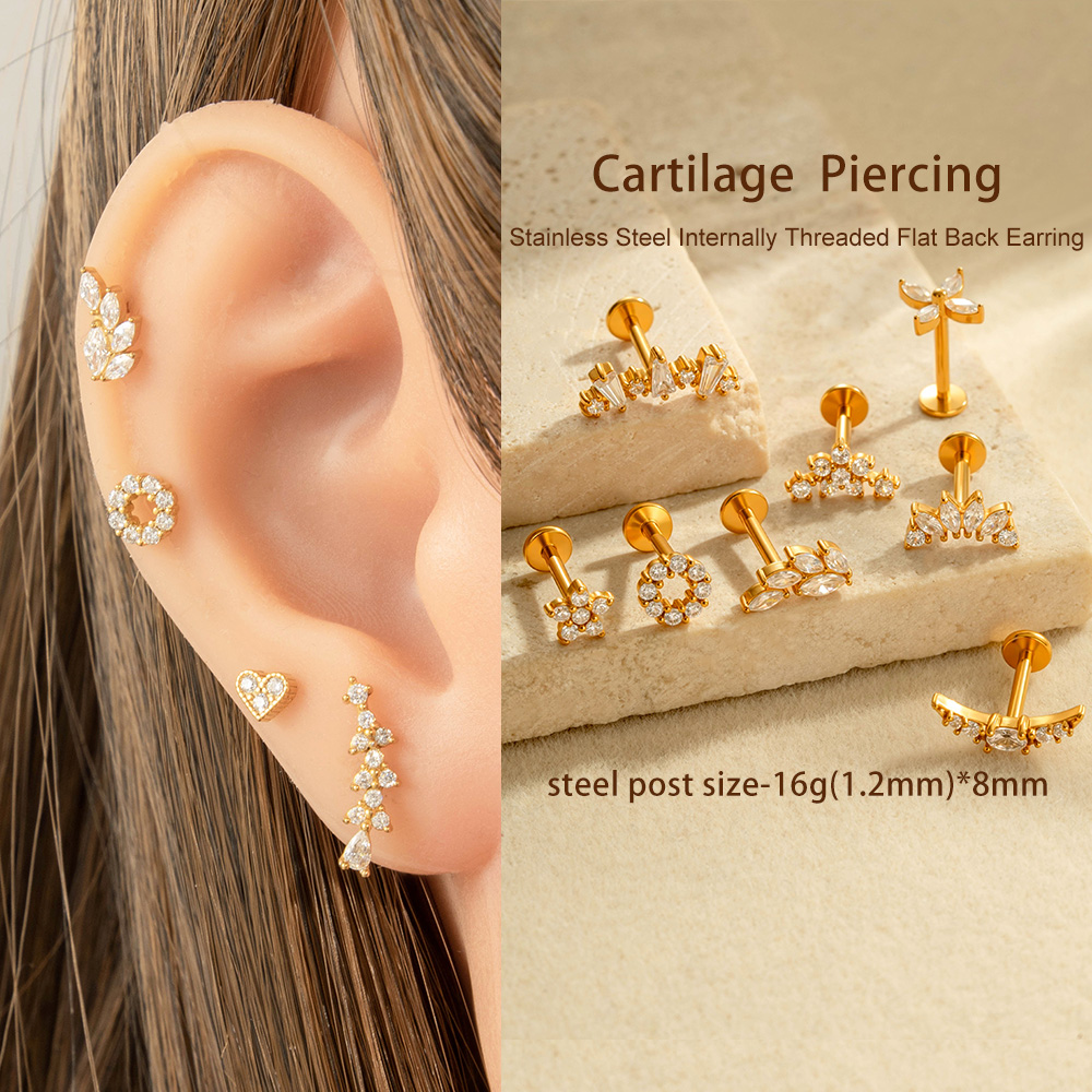 1 Piece Stainless Steel Gold Color  Zircon Piercings Earrings Picture4