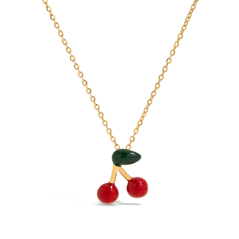 Cute Cherry Stainless Steel Gold Color Pendant Necklaces