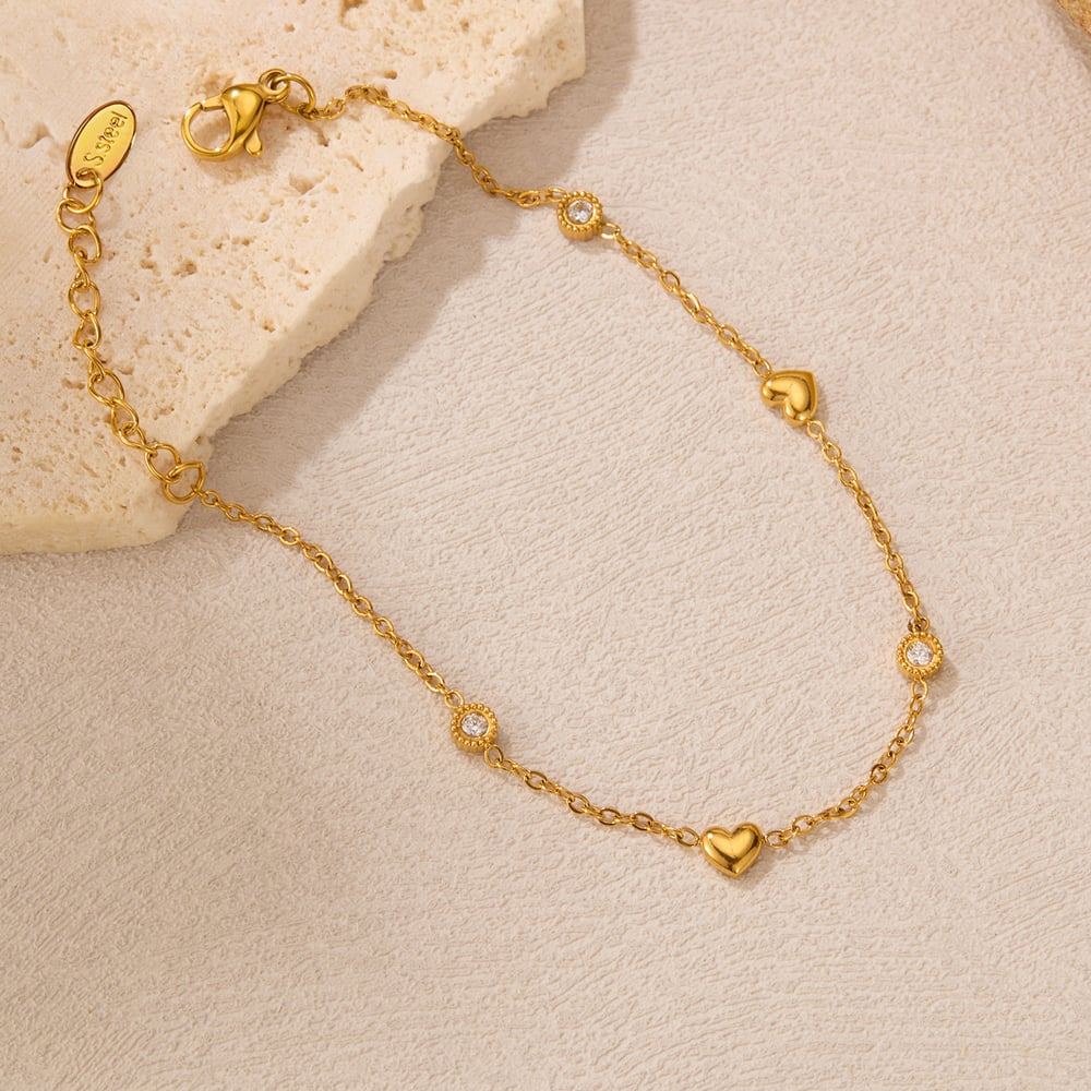1 Paar Simple Series Daily Heart Edelstahl Goldfarben Damen Kettenarmbänder Bild3