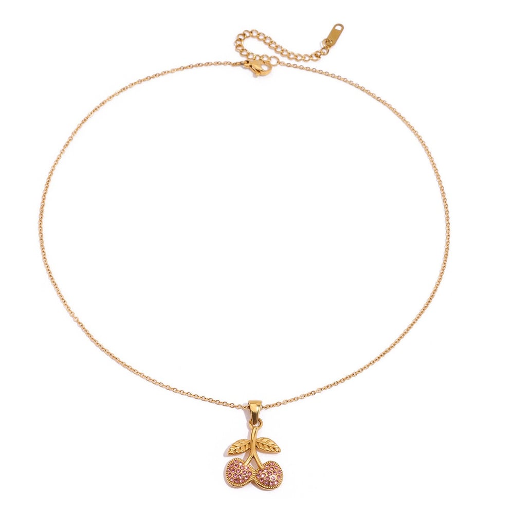 Sweet Cherry Stainless Steel  Gold Color  Pendant Necklaces