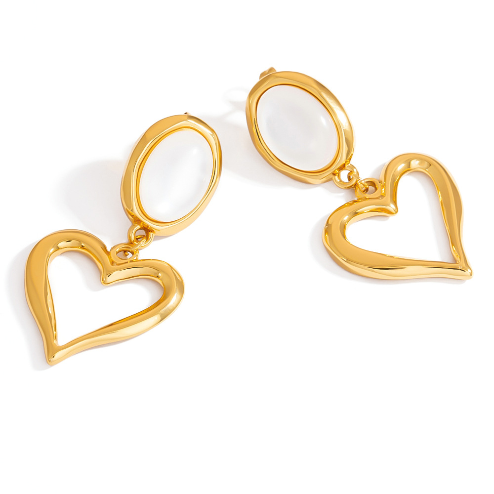 Gorgeous Heart Shape Stainless Steel Gold Color Women's Drop Earrings h5Picture6