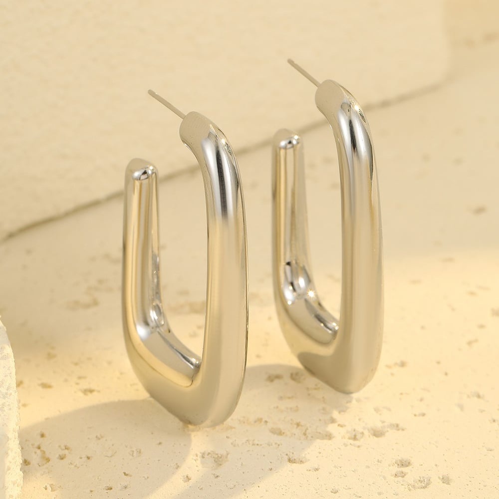 1 Pair Simple Series Simple Solid Color Stainless Steel Women's Hoop Earrings Picture6
