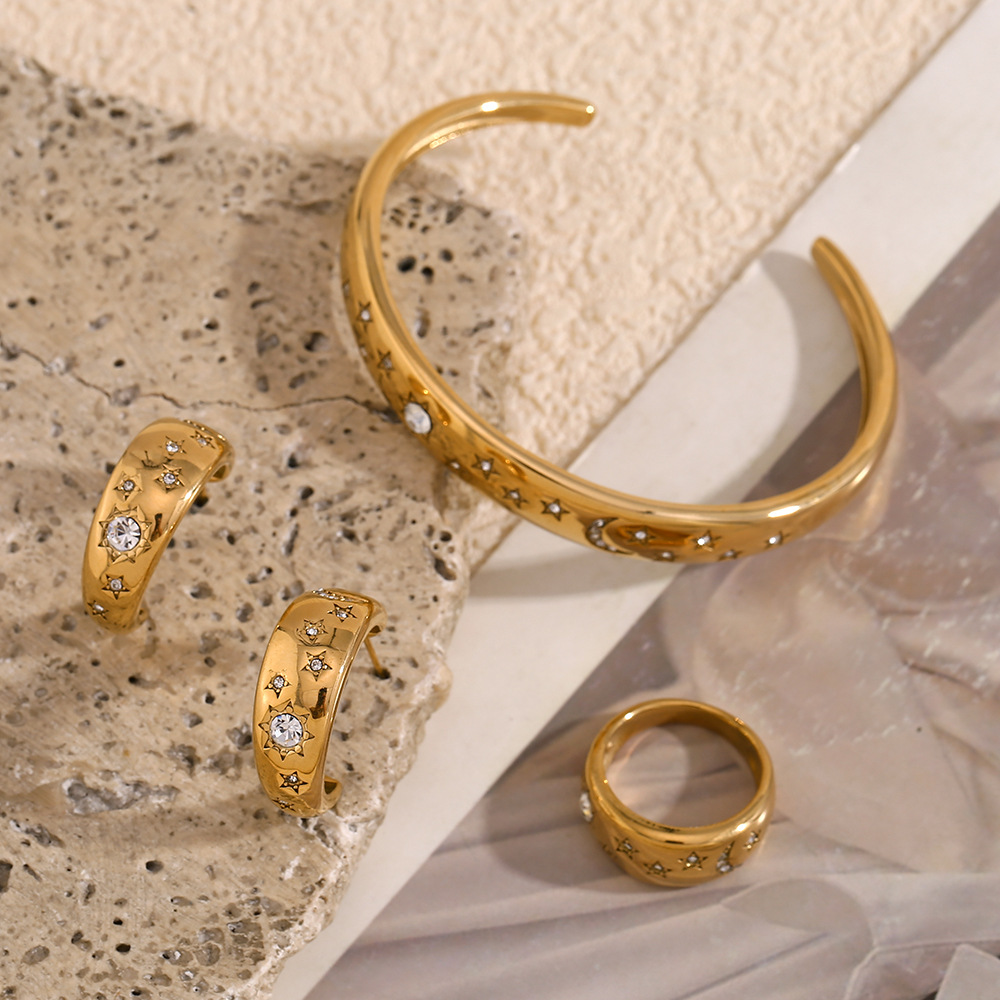 Einfache Serie Elegante Stern Edelstahl Damen Verstellbare Ringe h5Bild4