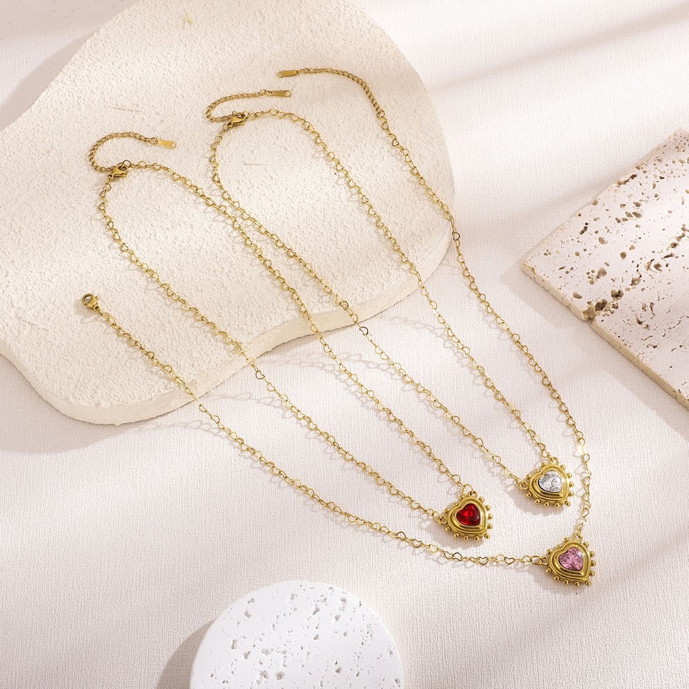 1 Pair Romantic Series Classic Heart Stainless Steel   Gold Color  Women's Pendant Necklaces h5Picture4