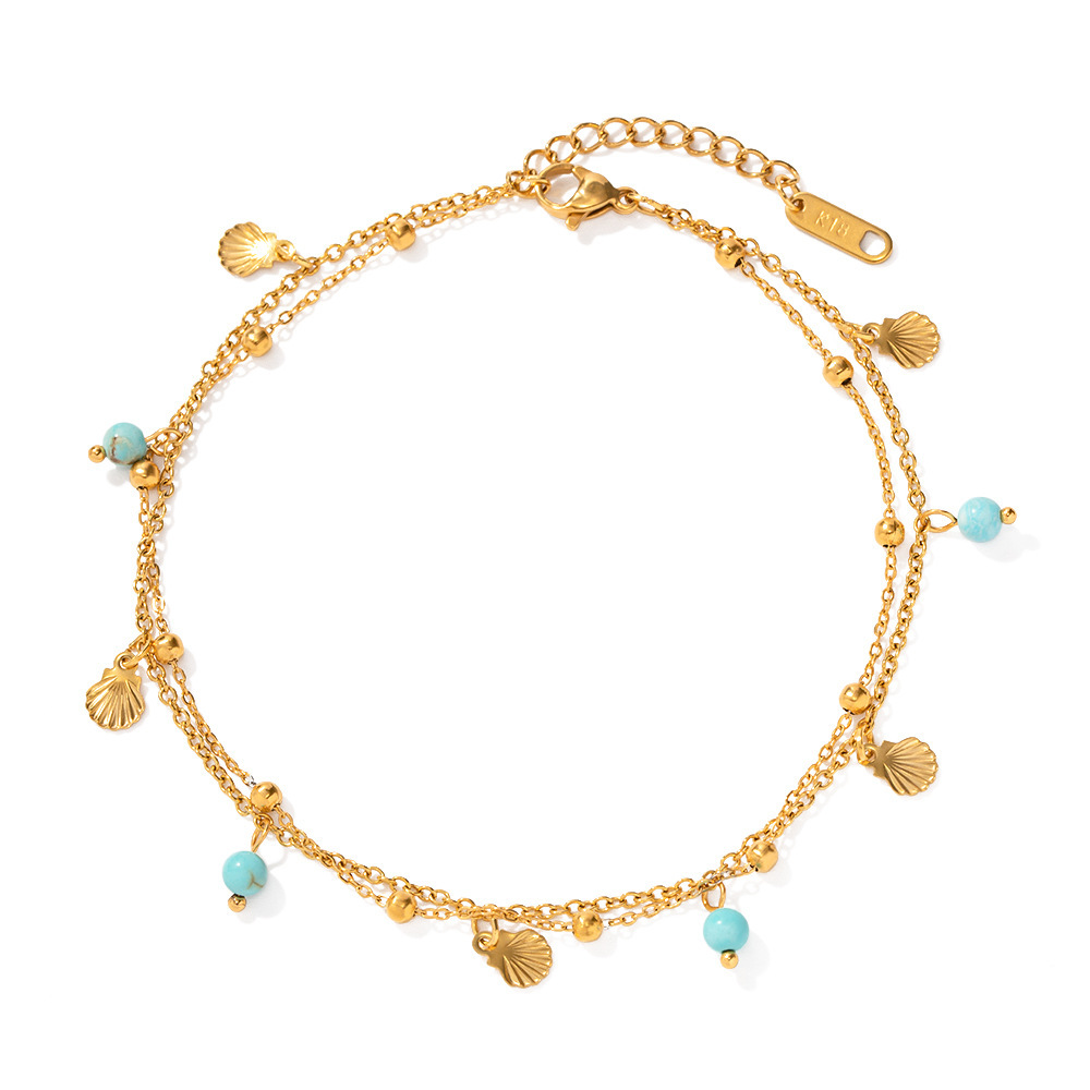 1 Pair Simple Series Bohemian Turtle Stainless Steel   Gold Color  Artificial Gemstone Anklets h5Picture5