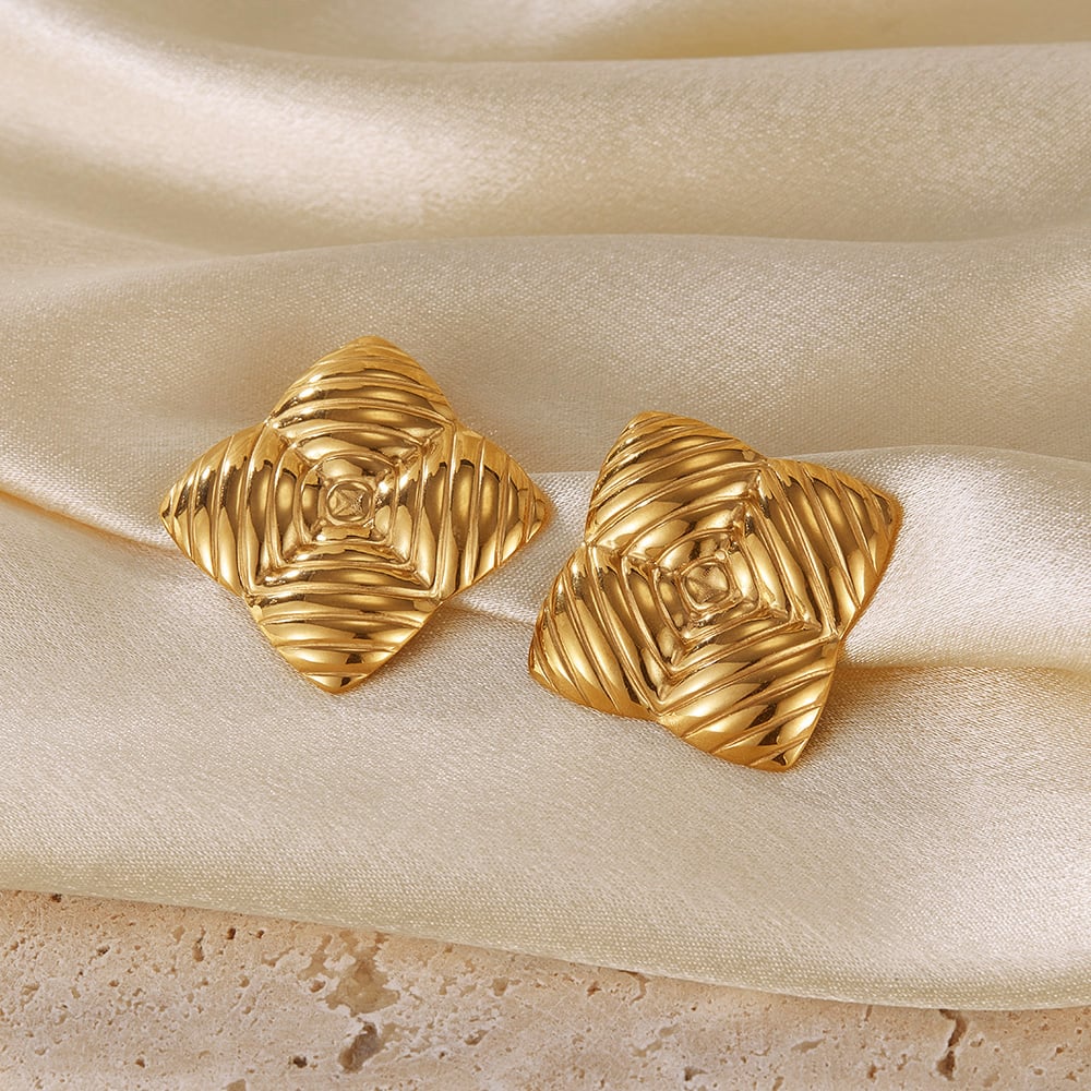 1 çift basit seri gk geometrik paslanmaz çelik altın rengi kadın küpe h5Resim5