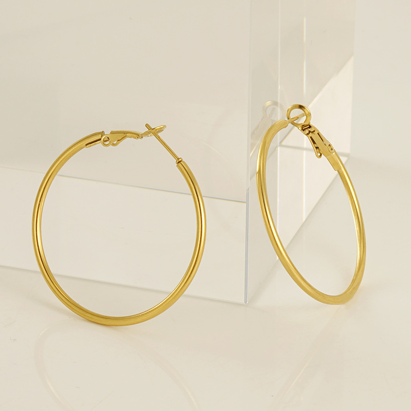 Classic Stainless Steel Gold Color Hoop Earrings Picture3