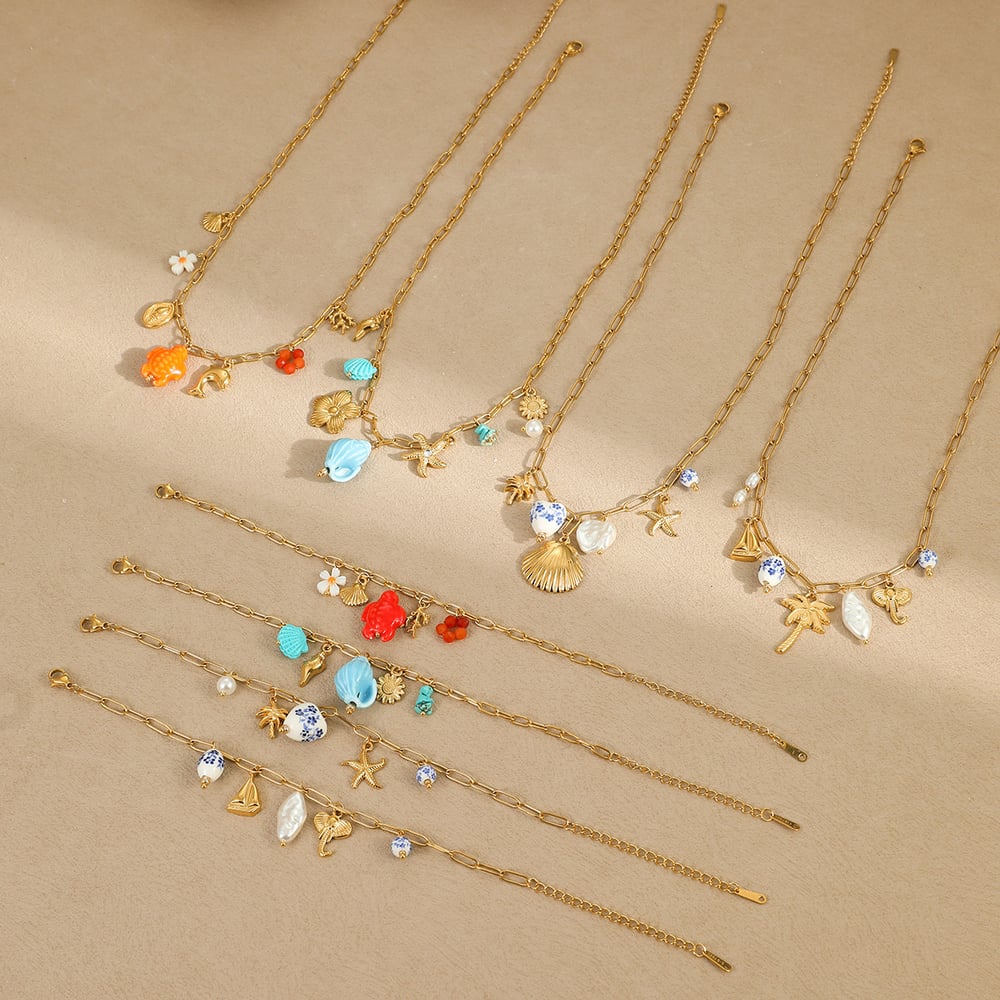 1 Pair Romantic Series Vacation Turtle Stainless Steel Gold Color Women's Charm Bracelets h5Picture2