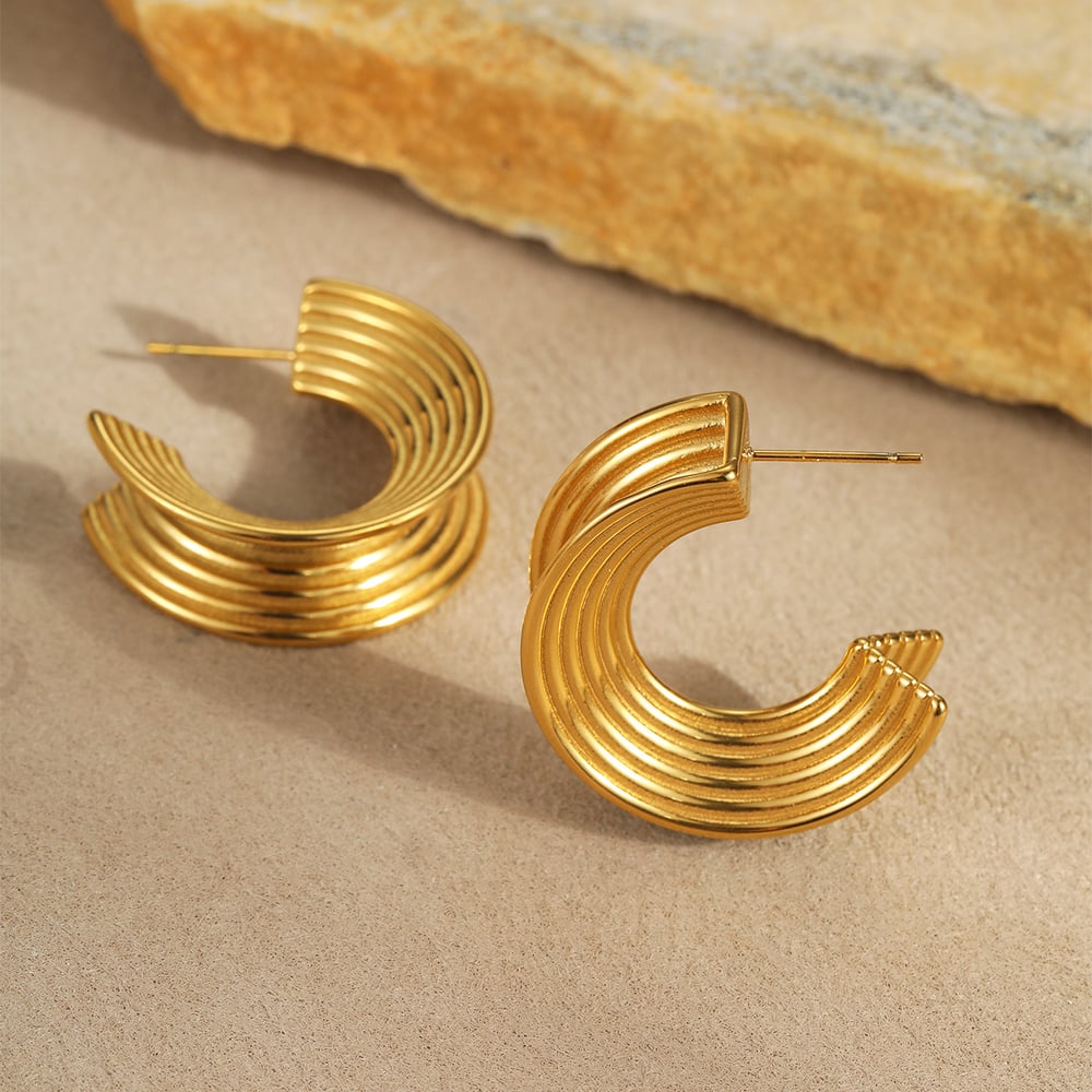 1 Pair Simple Series Daily Strip Stainless Steel Women's Hoop Earrings Picture3