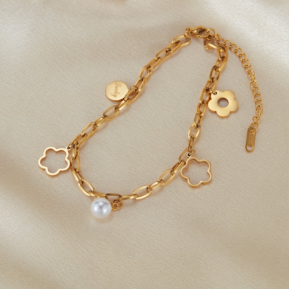 Fußkettchen aus Edelstahl mit Blumen in Goldfarbe h5Bild5