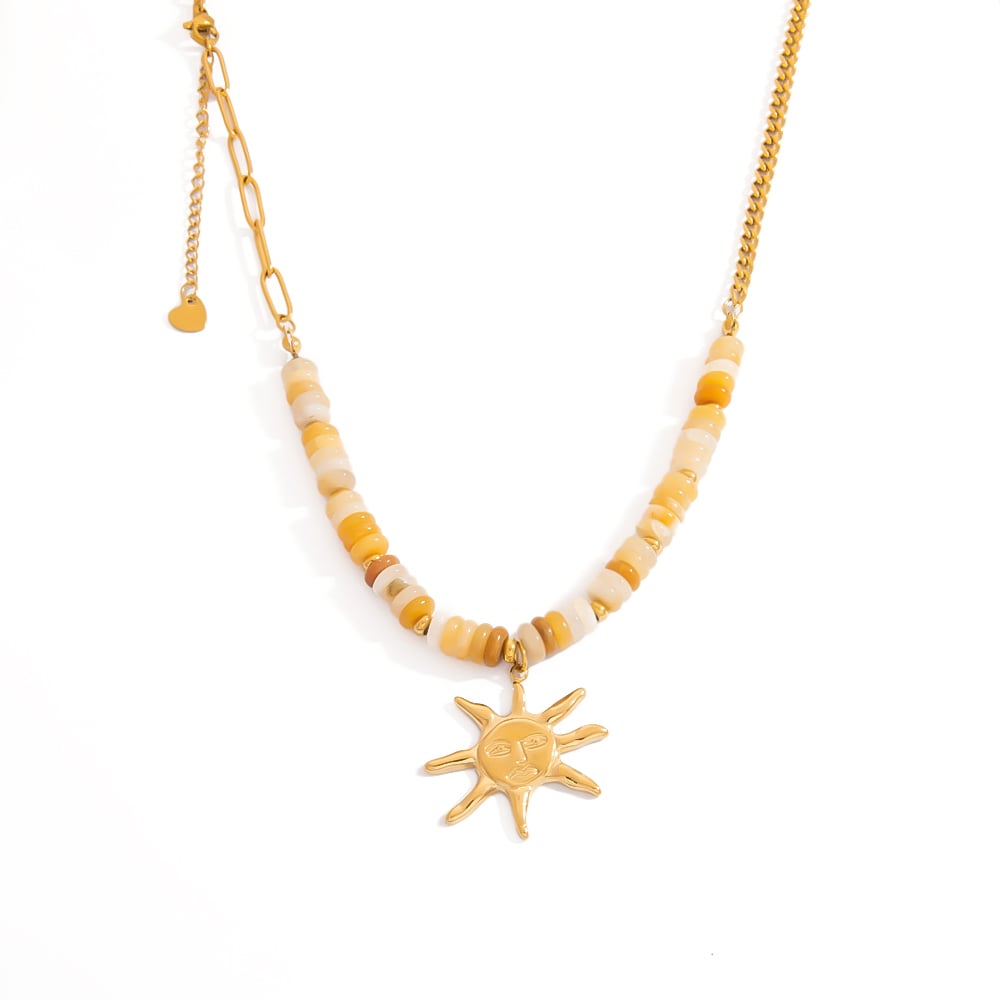 Leichte, luxuriöse, schlichte Damen-Halskette aus Naturstein aus Edelstahl