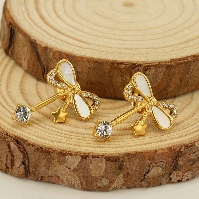 Bow Knot Stainless Steel Gold Color Stud Earrings Picture3