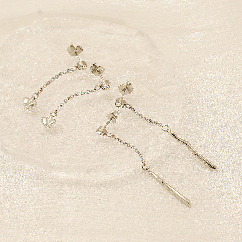 Classic Heart Stainless Steel Gold Color Dangle Earrings h5Picture5