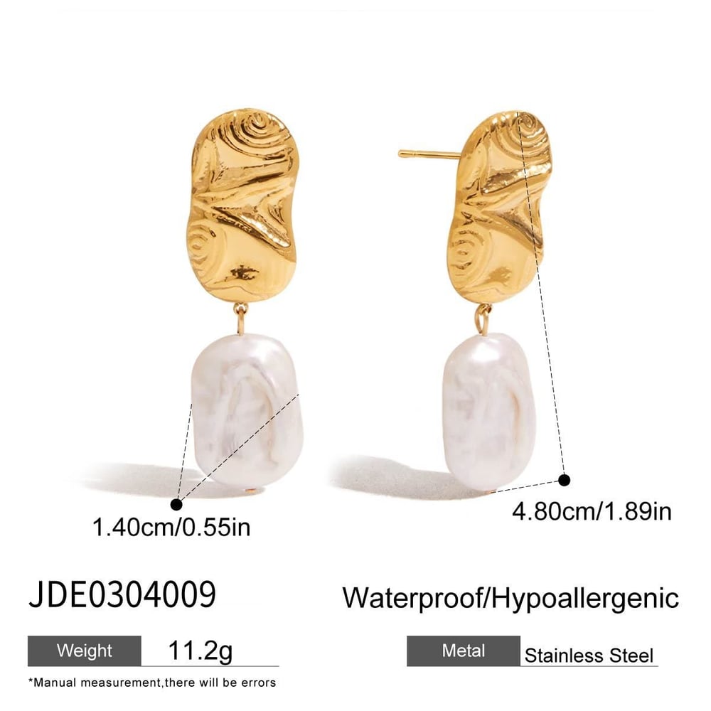 Retro Stainless Steel Gold Color Pearl Drop Earrings h5Picture2