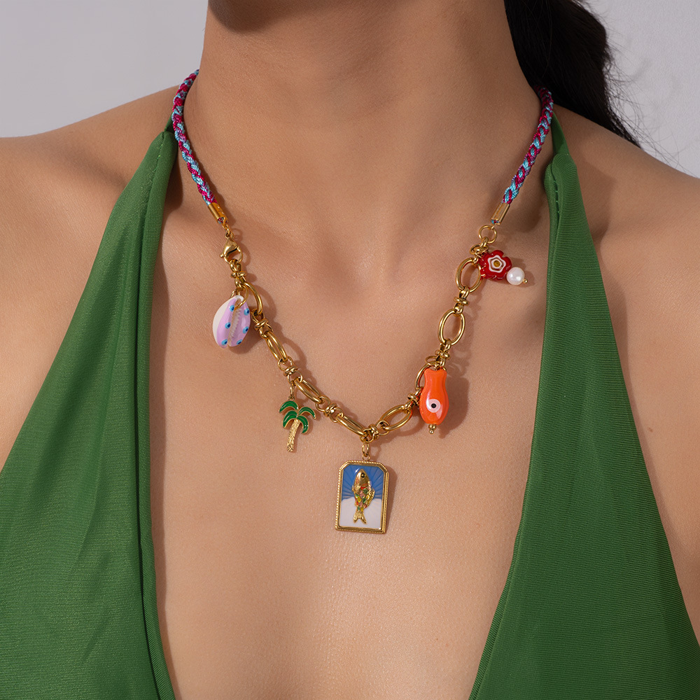Colorful Oil- Glazing Conch Stainless Steel Women's Pendant Necklaces h5Picture5