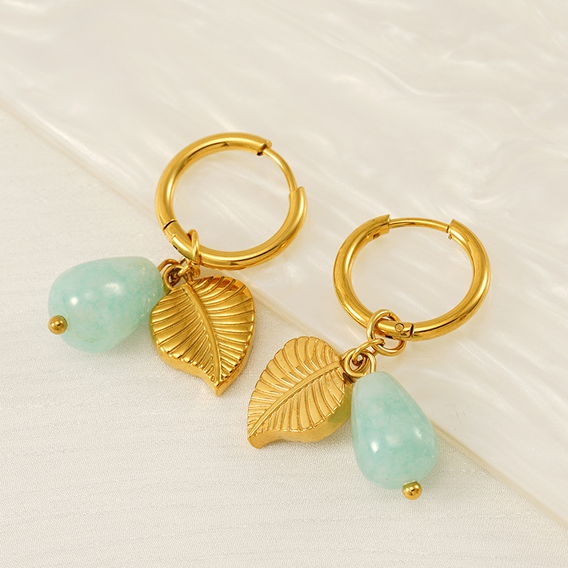 Leaves Stainless Steel Gold Color Drop Earrings h5Picture3