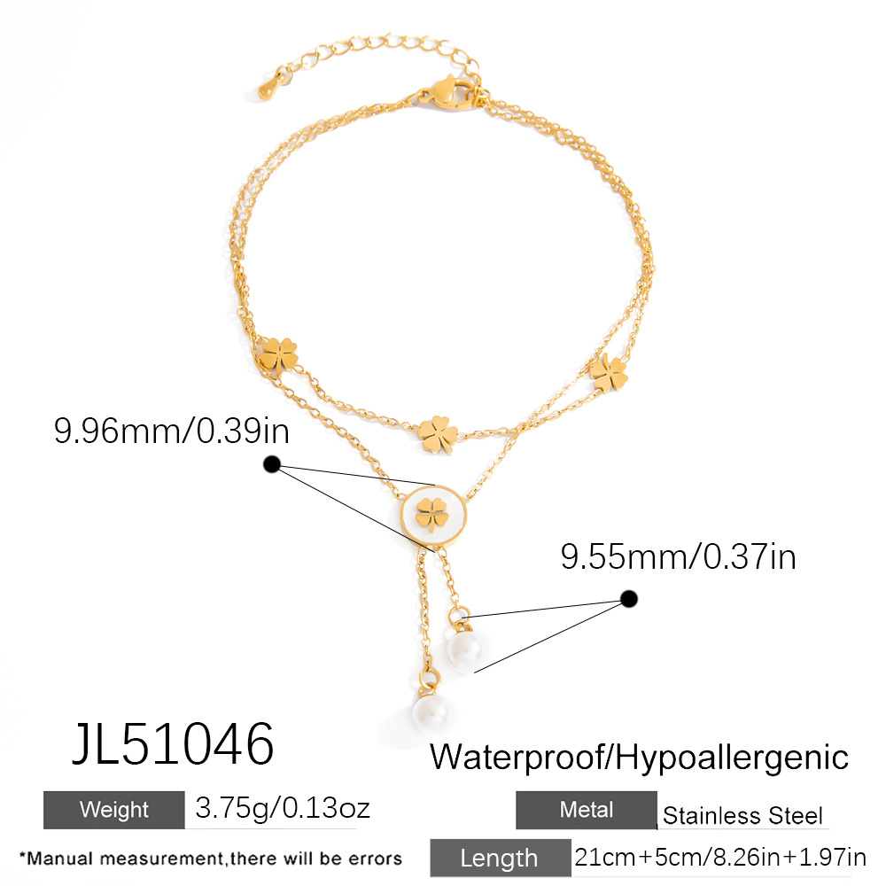 Classic Flower Stainless Steel Gold Color Artificial Pearl Women's Anklets h5Picture2