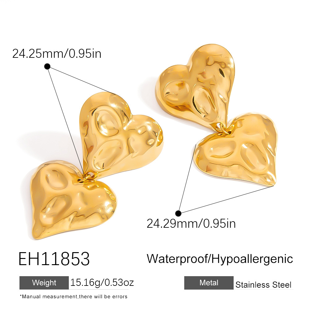 1 Pair Romantic Series Sweet Heart Stainless Steel Gold Color  Women's Drop Earrings h5Picture2