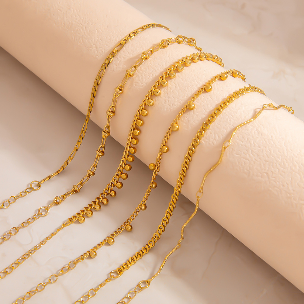 Simple Series Daily DIY Gold Color  Stainless Steel Women's Chain Bracelets h5Picture3