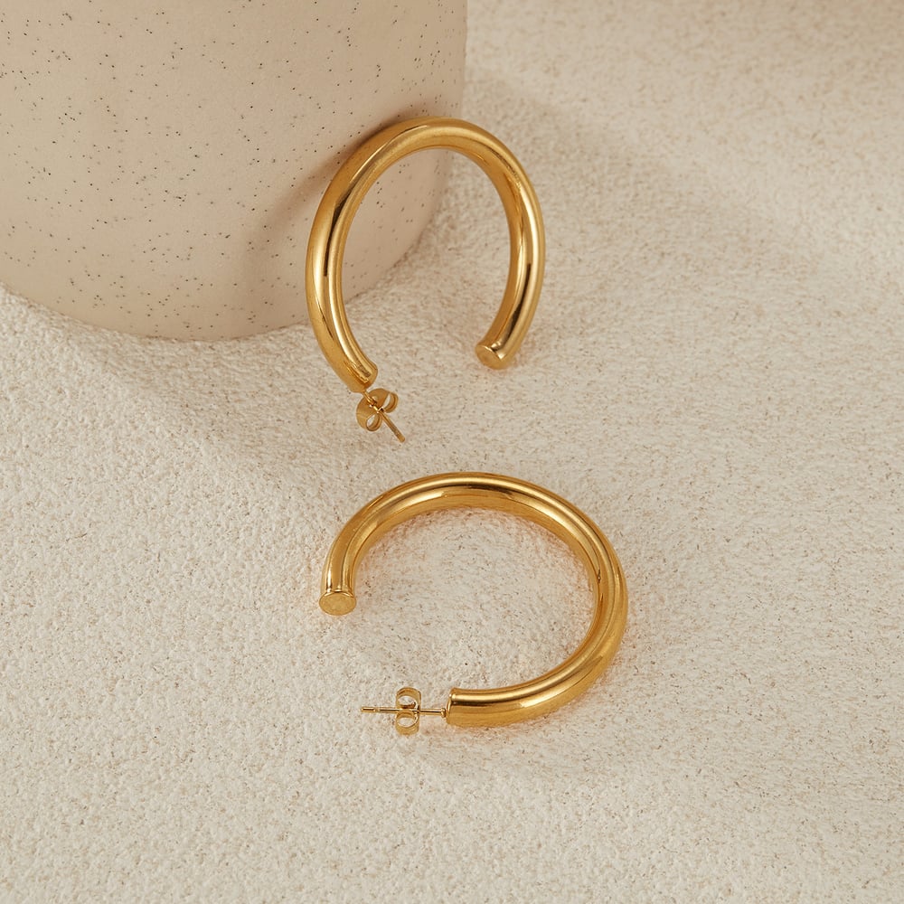 1 çift basit seri gk geometrik paslanmaz çelik altın rengi kadın küpe h5Resim3