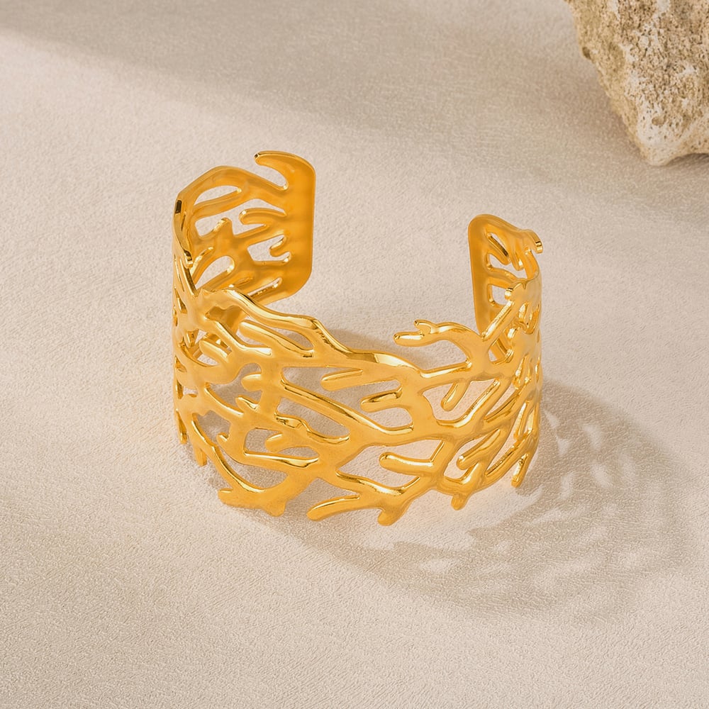 1 Stück Simple Series Daily Plant Edelstahl Goldfarben Damen Manschettenarmbänder h5Bild4