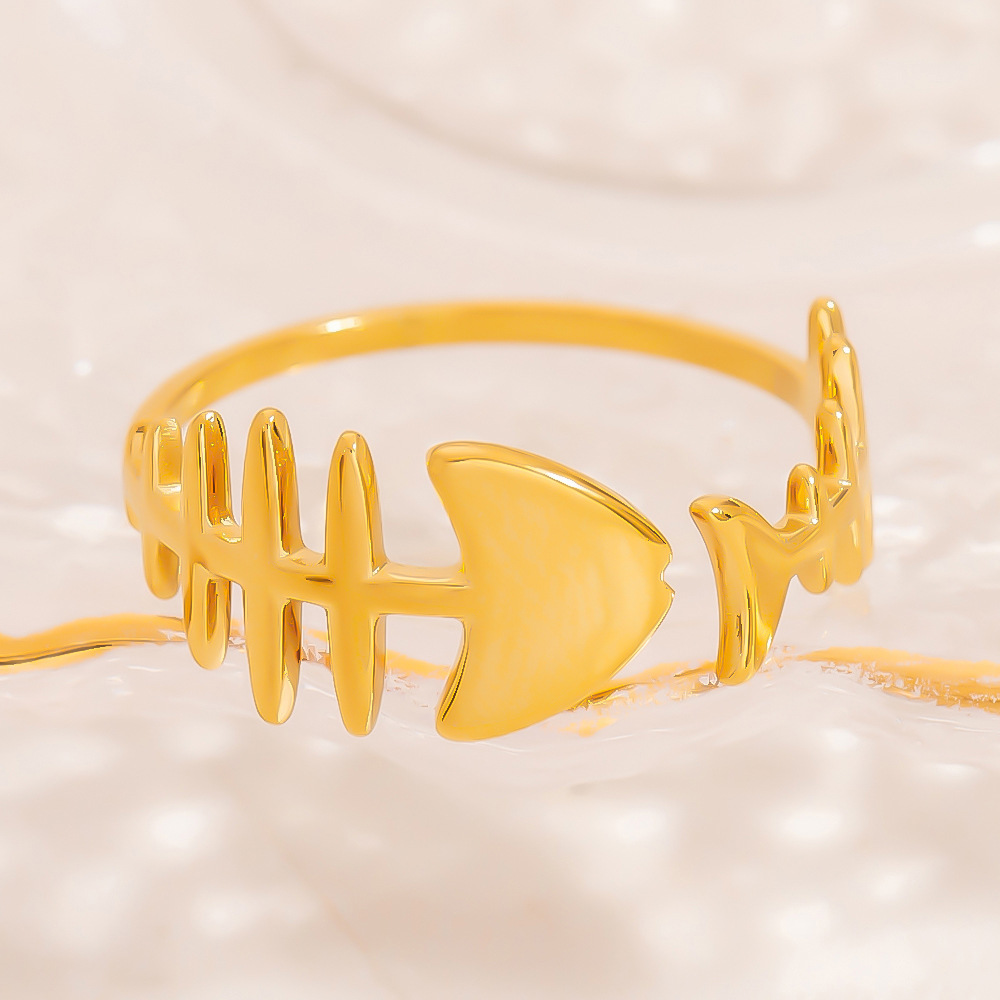 en fish bone stainless steel women's ring h5Picture4