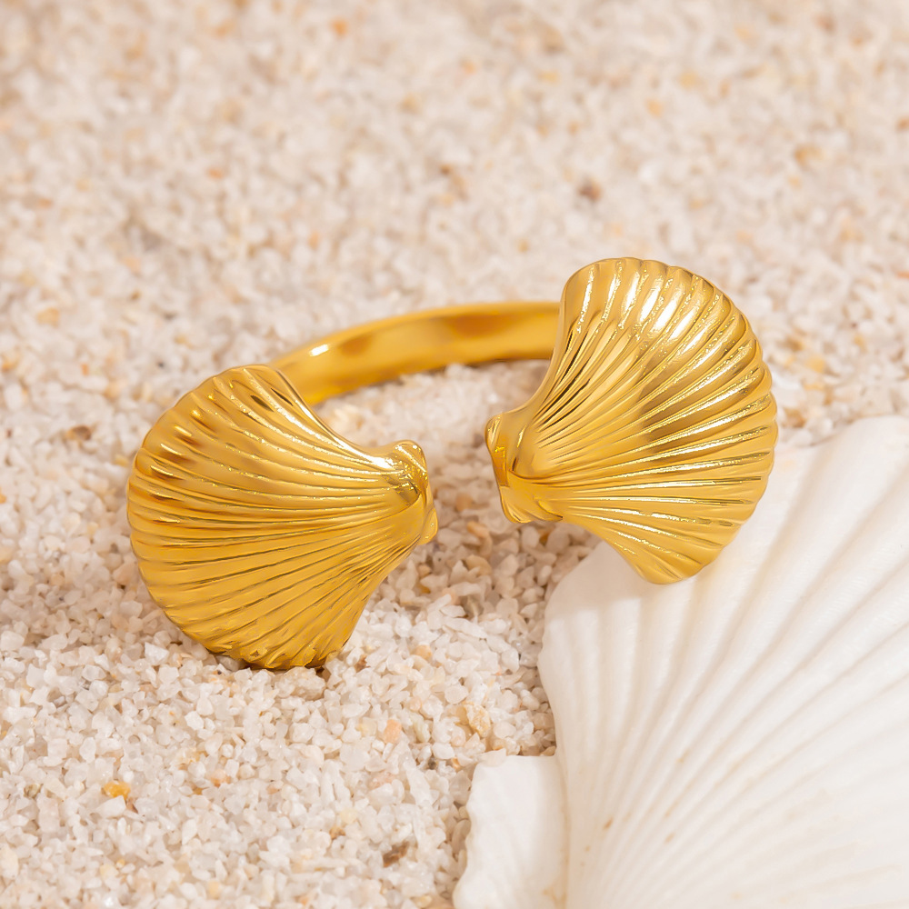 Ocean Series Starfish - flower Gold Stainless Steel Women's Ring Picture5