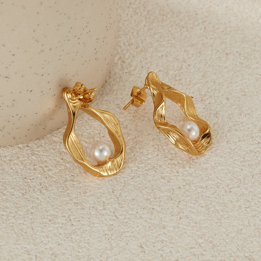 1 çift basit seri gk geometrik paslanmaz çelik altın rengi kadın küpe h5Resim3