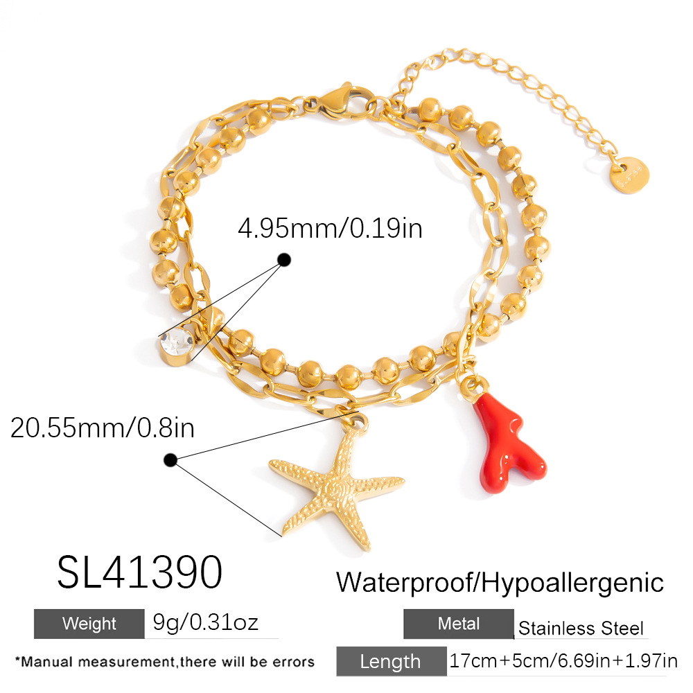 Vacation Starfish Stainless Steel Gold Color Women's Beaded Bracelets Picture2